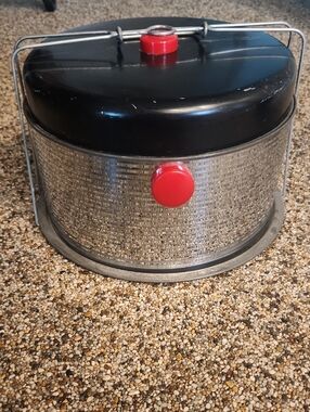 Vintage Metal‎ Cake Carrier with Red Accents
